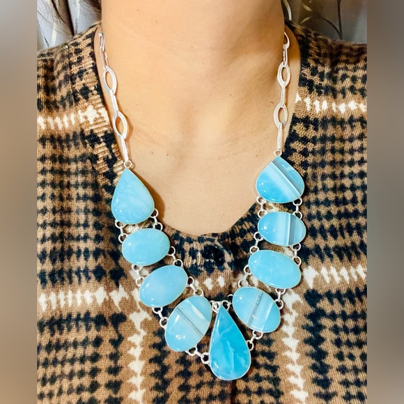 Light Blue Botswana Agate Statement Necklace - Picture 7 of 10